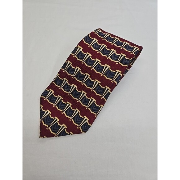 Etienne Aigner 100% Silk Tie, 3 Inch Wide, 59 Inch Long Red Blue Gold Design‎ - Picture 1 of 5
